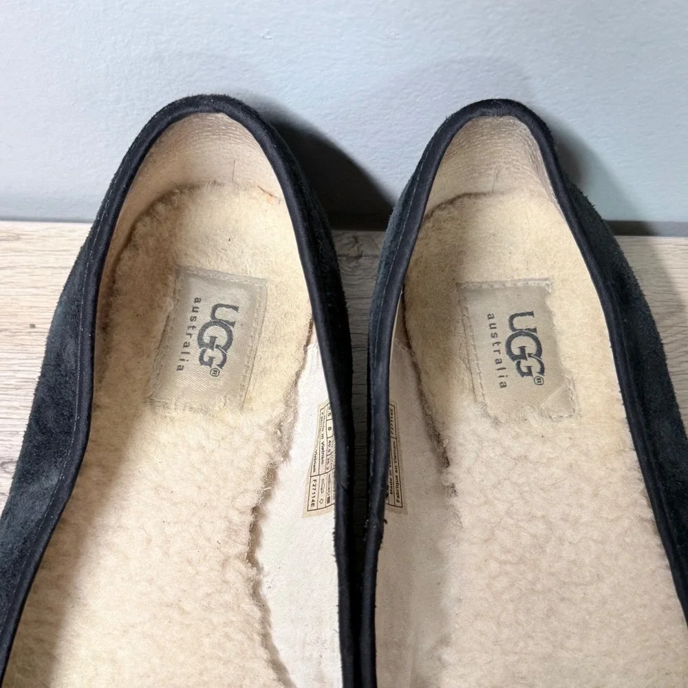 UGG Australia‎ Alloway Studded Bow Ballet Flats 9.5 Black Suede Shearling Lined